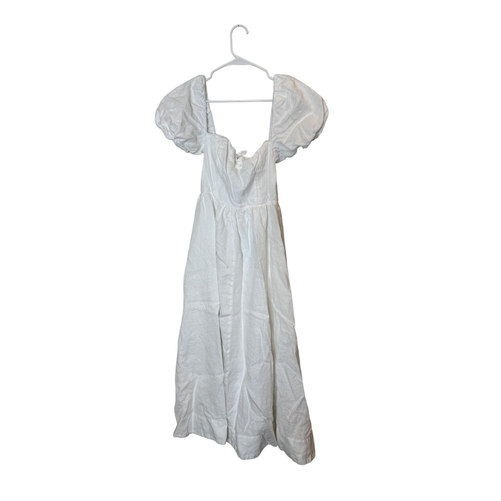 Reformation Dress Womens 6 White Sweetheart Puff Sleeve Maxi Linen Sundress